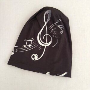 Music Note Beanie Slouch Cap Black Treble Clef Print One Size
